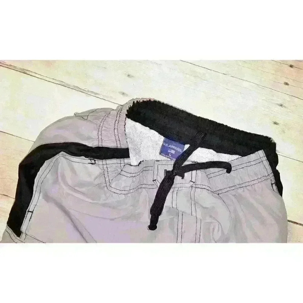 US APPAREL Boys SWIM TRUNKS Board Cargo SHORTS GRAY and BLACK Swimsuit size Lg - Picture 3 of 3